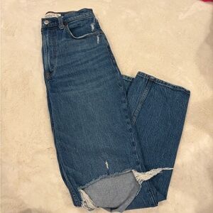 Abercrombie & Fitch Women's Straight Leg Distressed Blue Jeans